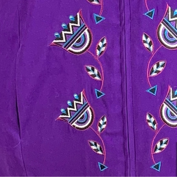 Vintage Bob Mackie Purple Embroidered Suede Wearable Art Shacket Jacket X-Small - Picture 6 of 15
